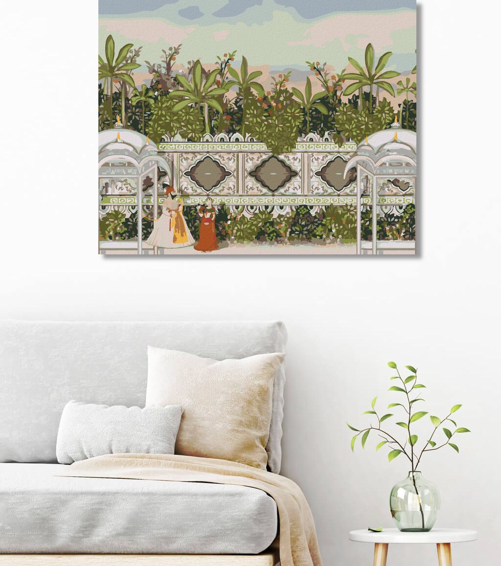 zuty Malování podle čísel - OKRASNÁ ZEĎ V ZAHRADĚ MUGHAL - Rozměr: 40x50 cm, Rámování: Varianta: vypnuté plátno na rám - obrázek 5