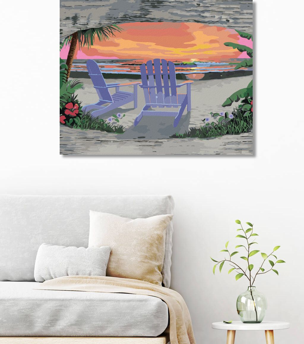 zuty Malování podle čísel - VEČERNÍ ZÁPAD SLUNCE NA PLÁŽI PRO DVA (ROBERT JOHNSON) - Rozměr: 40x50 cm, Rámování: Varianta: vypnuté plátno na rám - obrázek 2