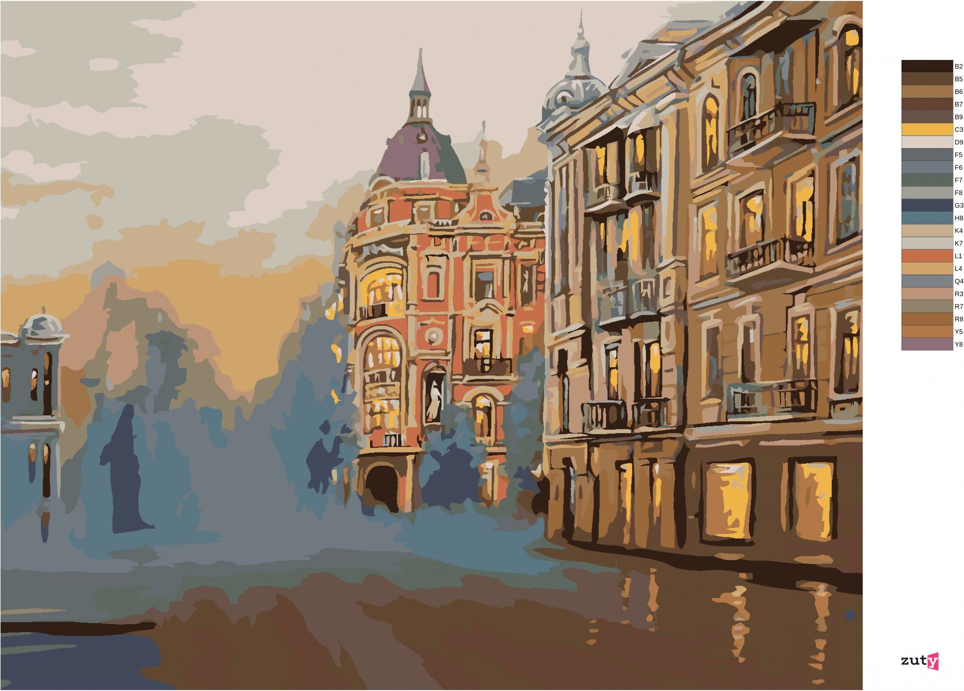 zuty Malování podle čísel - HISTORICKÁ ČÁST MĚSTA - Rozměr: 40x50 cm, Rámování: Varianta: vypnuté plátno na rám - obrázek 2