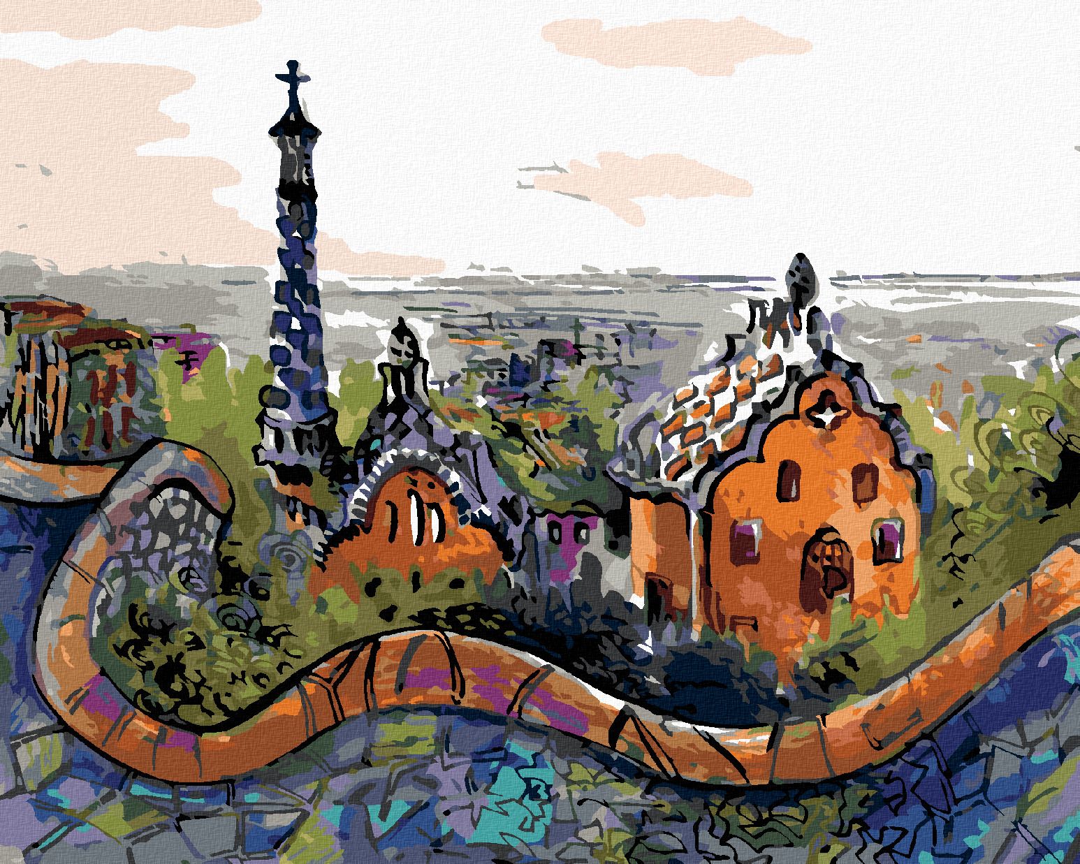 zuty Malování podle čísel - PARK GÜELL V BARCELONĚ - Rozměr: 40x50 cm, Rámování: Varianta: vypnuté plátno na rám - obrázek 1