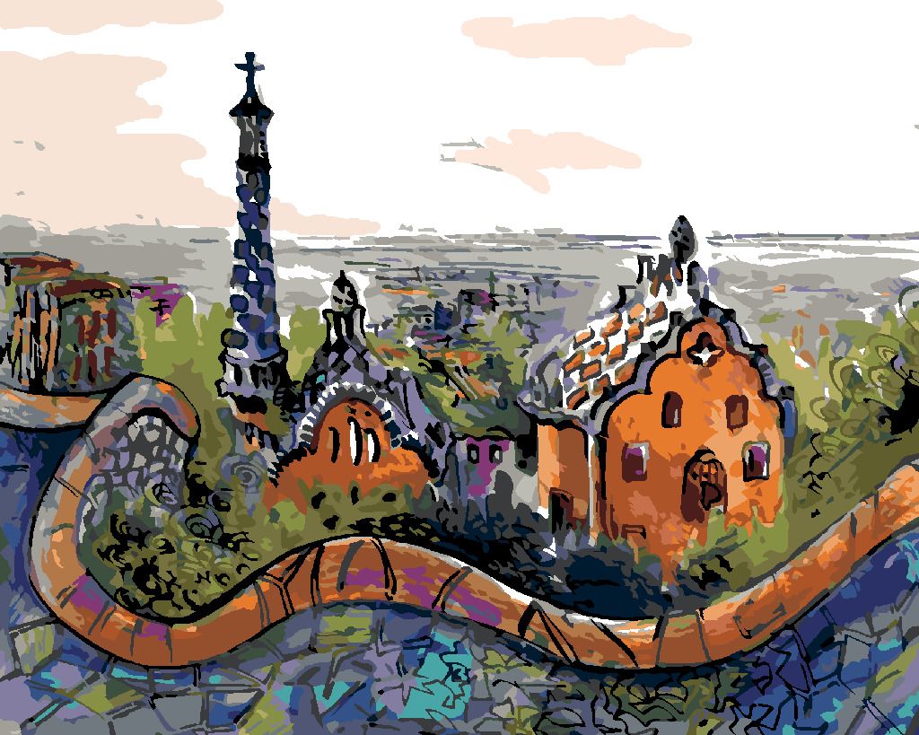zuty Malování podle čísel - PARK GÜELL V BARCELONĚ - Rozměr: 40x50 cm, Rámování: Varianta: vypnuté plátno na rám - obrázek 9