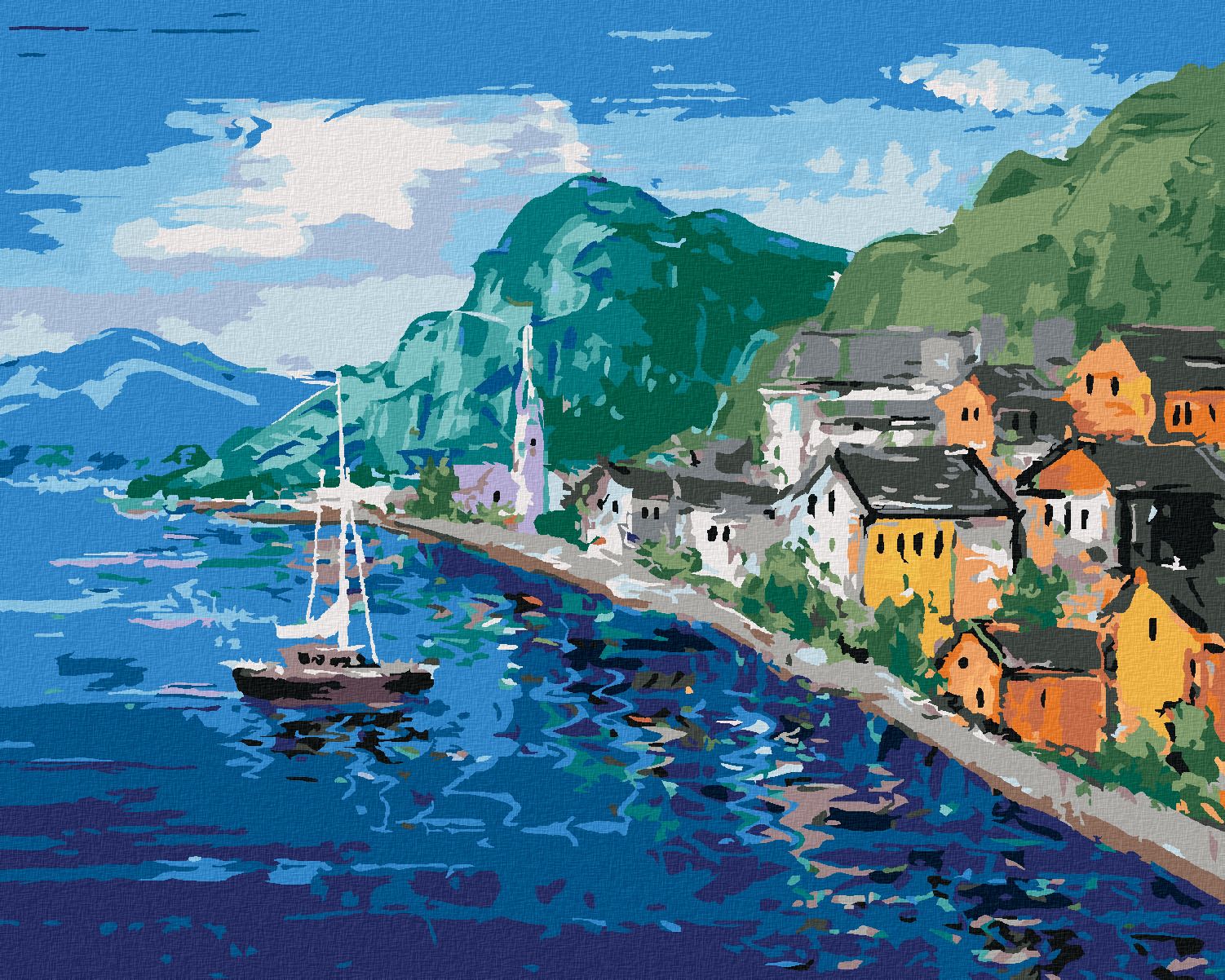 zuty Malování podle čísel - POBŘEŽÍ U HALLSTATT V RAKOUSKU - Rozměr: 40x50 cm, Rámování: Varianta: bez rámu a bez vypnutí plátna - obrázek 1