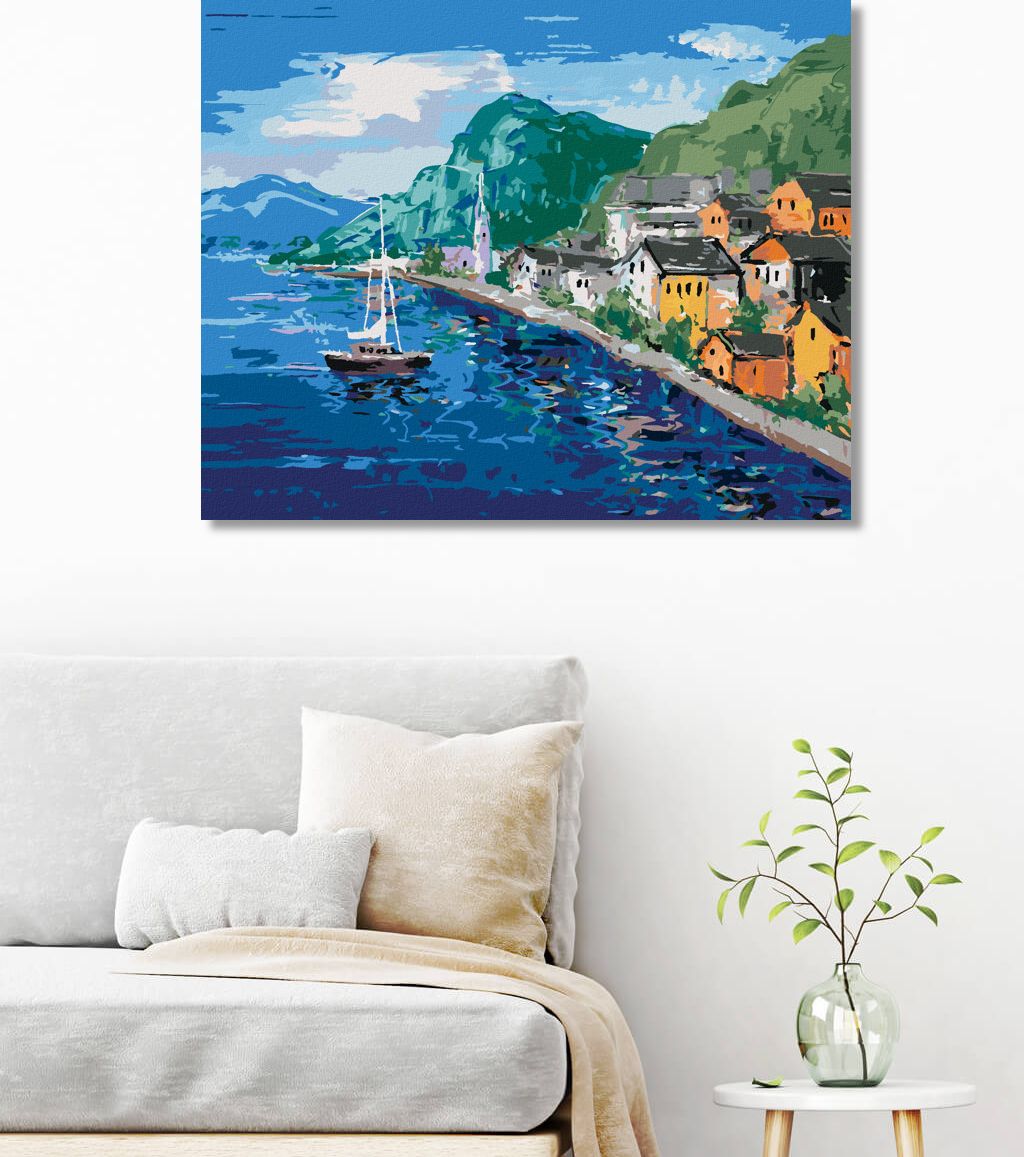 zuty Malování podle čísel - POBŘEŽÍ U HALLSTATT V RAKOUSKU - Rozměr: 40x50 cm, Rámování: Varianta: bez rámu a bez vypnutí plátna - obrázek 4