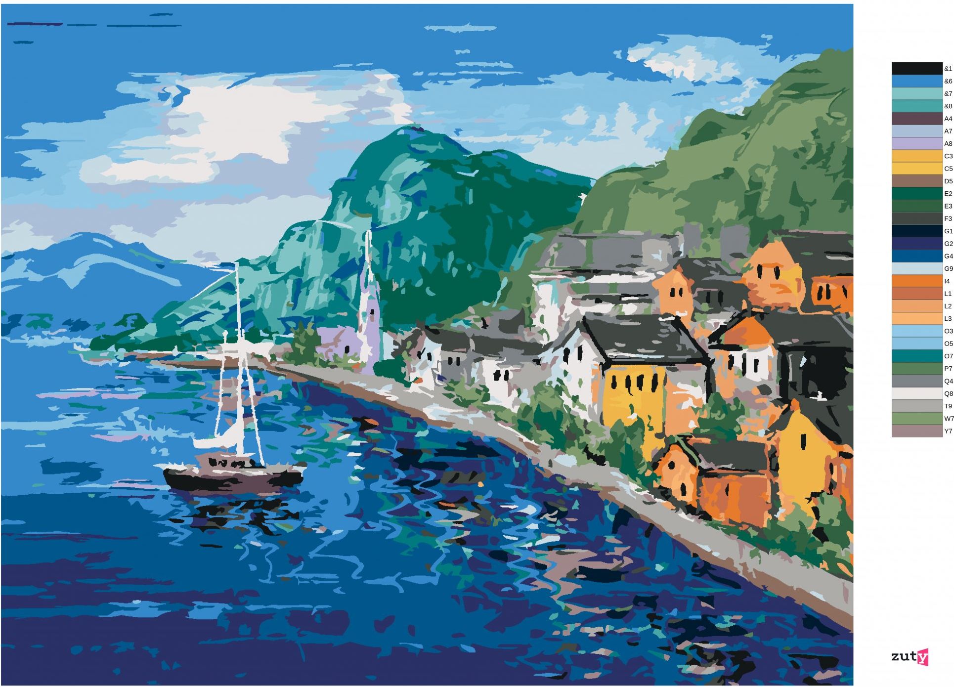 zuty Malování podle čísel - POBŘEŽÍ U HALLSTATT V RAKOUSKU - Rozměr: 40x50 cm, Rámování: Varianta: bez rámu a bez vypnutí plátna - obrázek 5