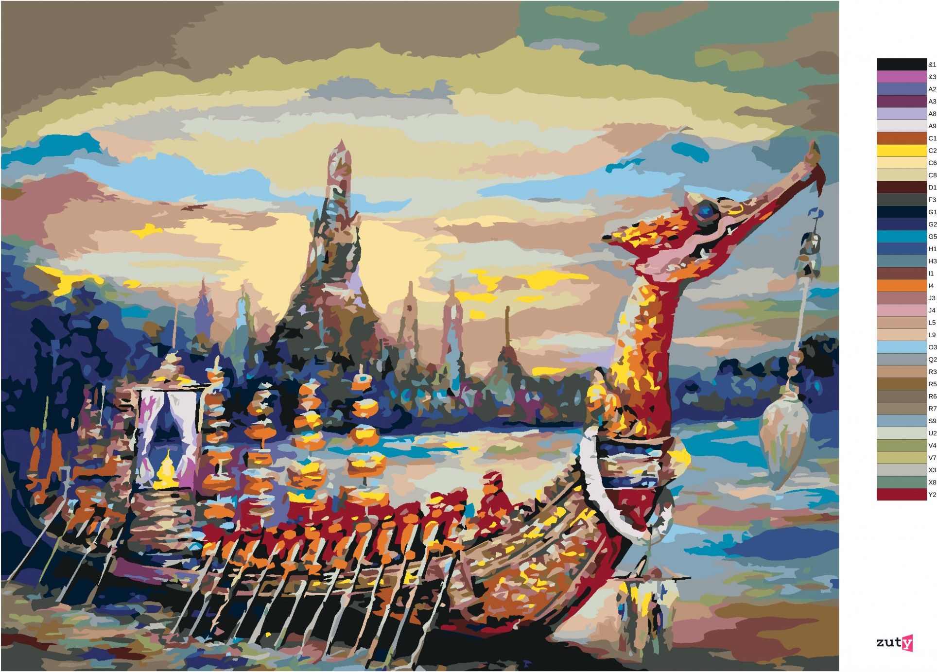 zuty Malování podle čísel - KRÁLOVSKÁ BÁRKA V THAJSKU - Rozměr: 40x50 cm, Rámování: Varianta: bez rámu a bez vypnutí plátna - obrázek 3
