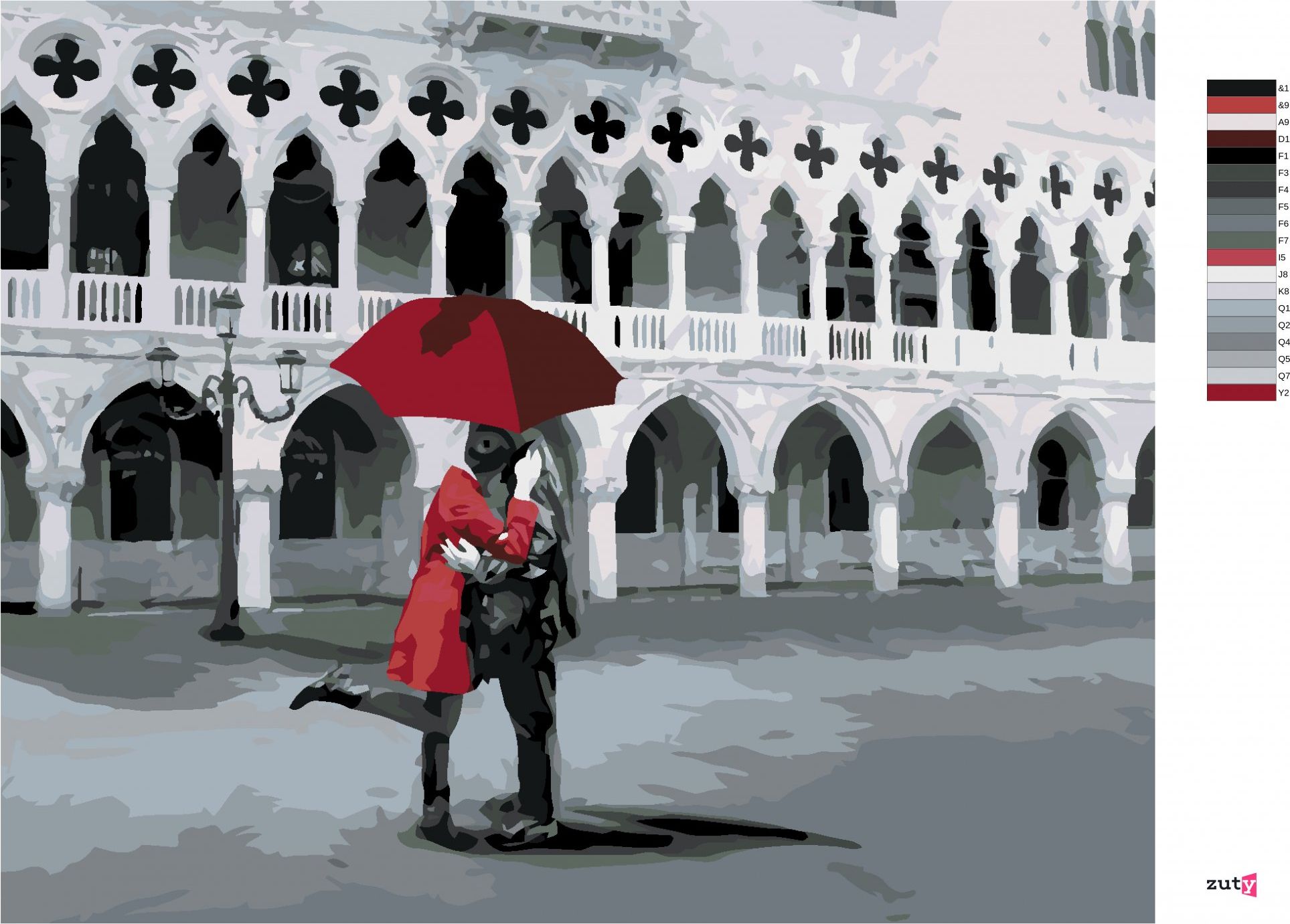 zuty Malování podle čísel - MILENCI V SAN MARCO - Rozměr: 40x50 cm, Rámování: Varianta: bez rámu a bez vypnutí plátna - obrázek 7