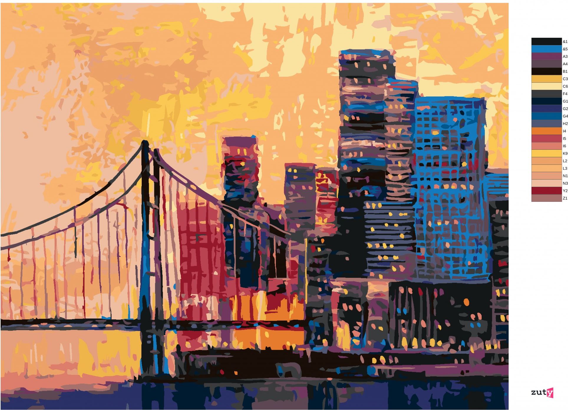 zuty Malování podle čísel - POHLED NA ČÁST SAN FRANCISCA - Rozměr: 40x50 cm, Rámování: Varianta: bez rámu a bez vypnutí plátna - obrázek 3