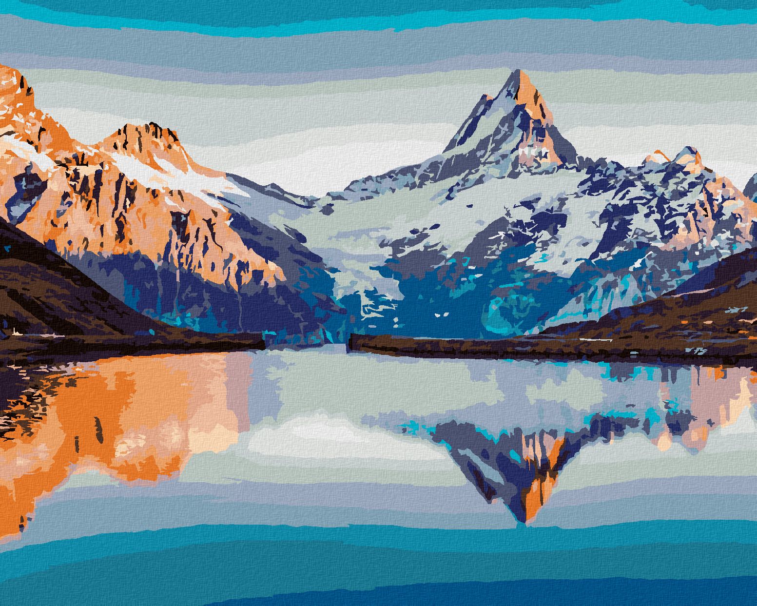 zuty Malování podle čísel - FANTASTICKÉ PANORAMA JEZERA BACHALPSEE VE ŠVÝCARSKU - Rozměr: 40x50 cm, Rámování: Varianta: bez rámu a bez vypnutí plátna - obrázek 1