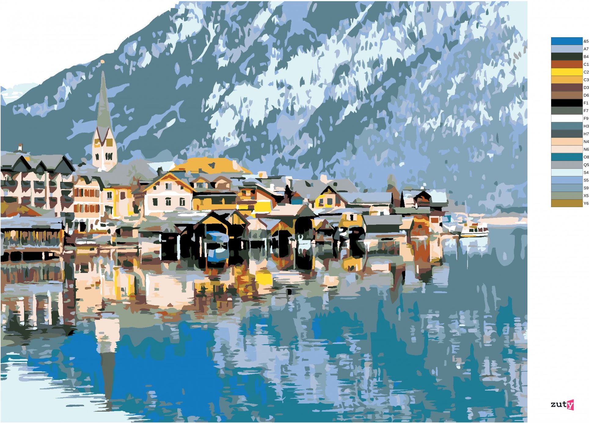 zuty Malování podle čísel - HALLSTATT V ALPÁCH - Rozměr: 40x50 cm, Rámování: Varianta: bez rámu a bez vypnutí plátna - obrázek 3