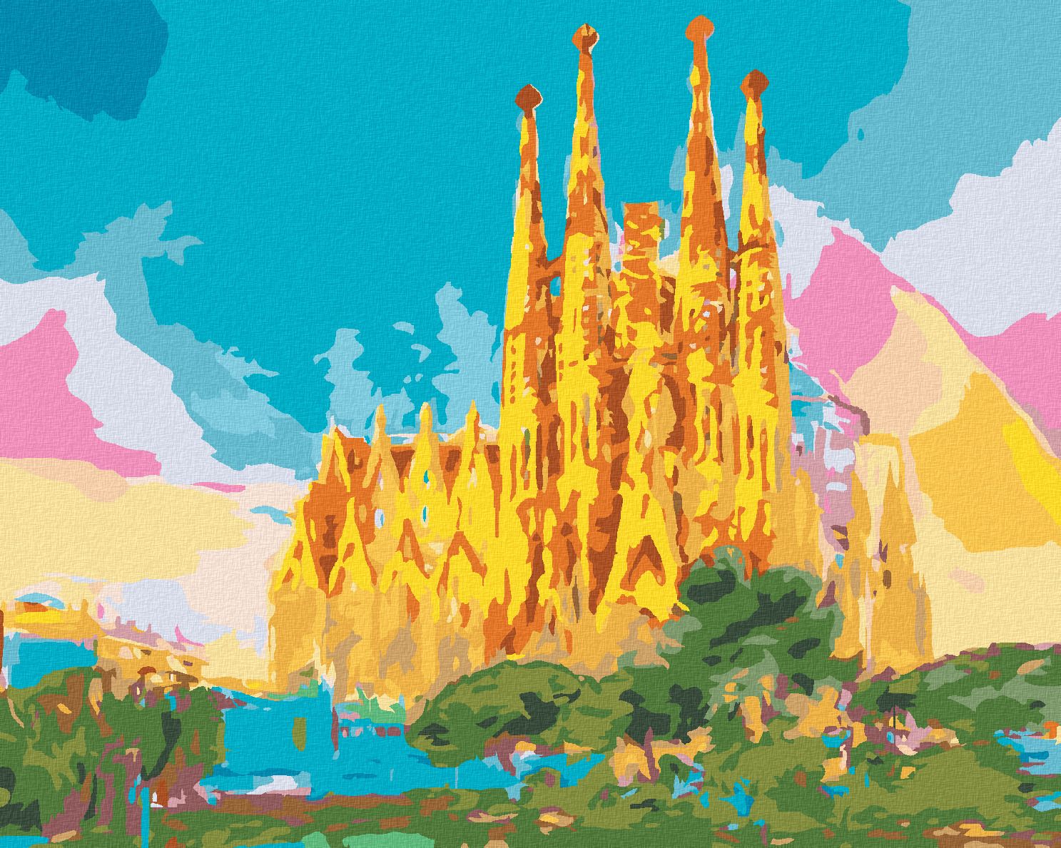 zuty Malování podle čísel - DUHOVÁ SAGRADA FAMILIA - Rozměr: 40x50 cm, Rámování: Varianta: vypnuté plátno na rám - obrázek 1