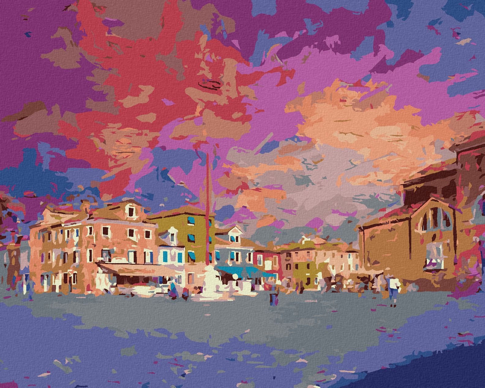 zuty Malování podle čísel - NÁMĚSTÍ NA OSTROVĚ BURANO - Rozměr: 40x50 cm, Rámování: Varianta: vypnuté plátno na rám - obrázek 1