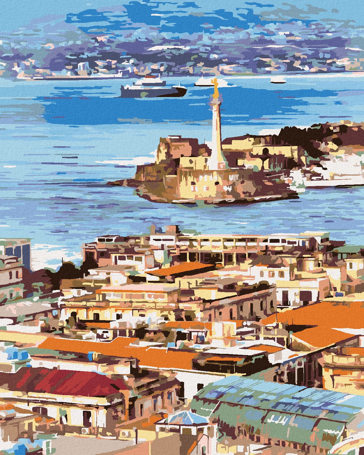 zuty Malování podle čísel - PANORAMA MĚSTA MESSINA - Rozměr: 40x50 cm, Rámování: Varianta: bez rámu a bez vypnutí plátna - obrázek 1