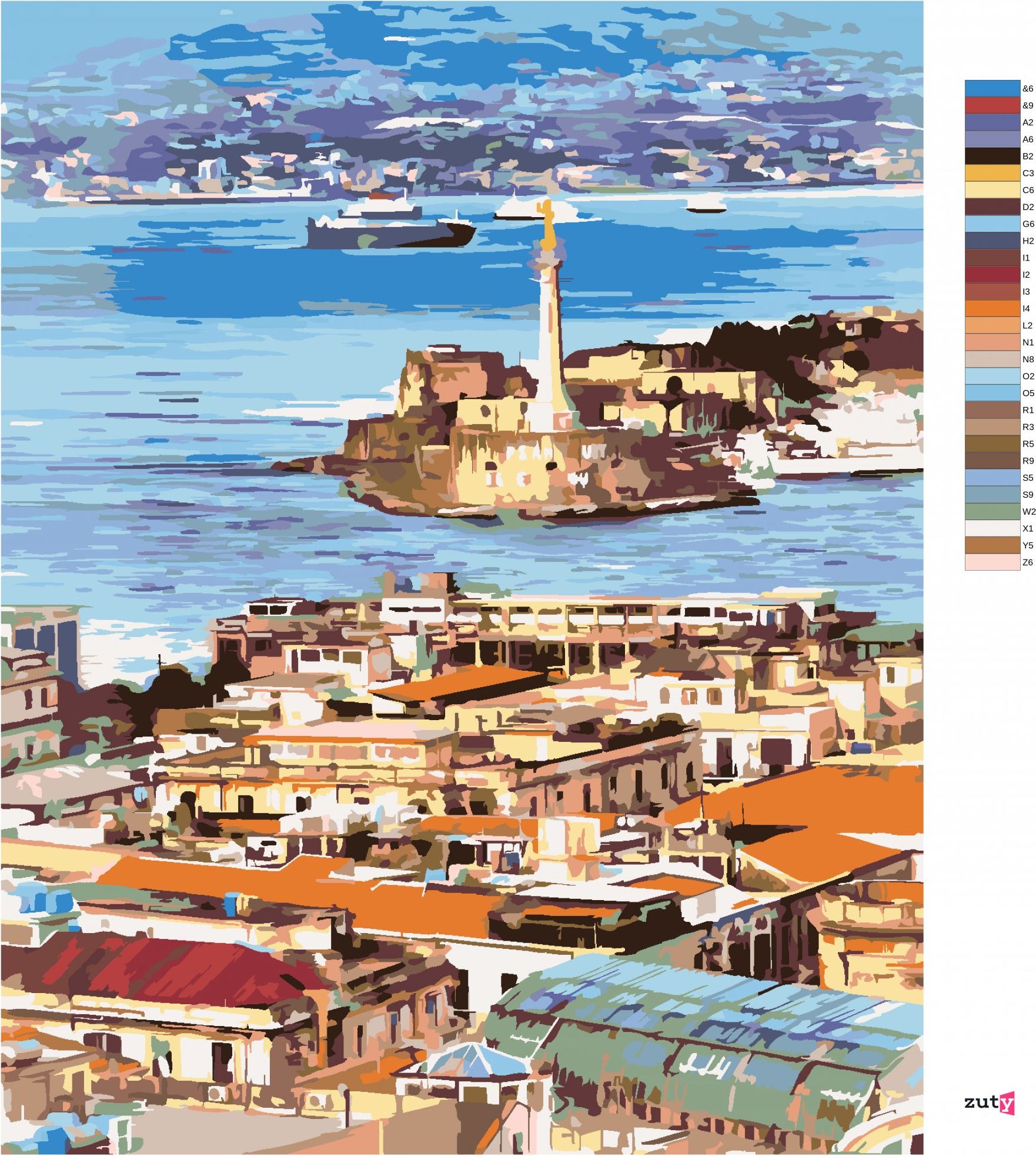 zuty Malování podle čísel - PANORAMA MĚSTA MESSINA - Rozměr: 40x50 cm, Rámování: Varianta: bez rámu a bez vypnutí plátna - obrázek 5