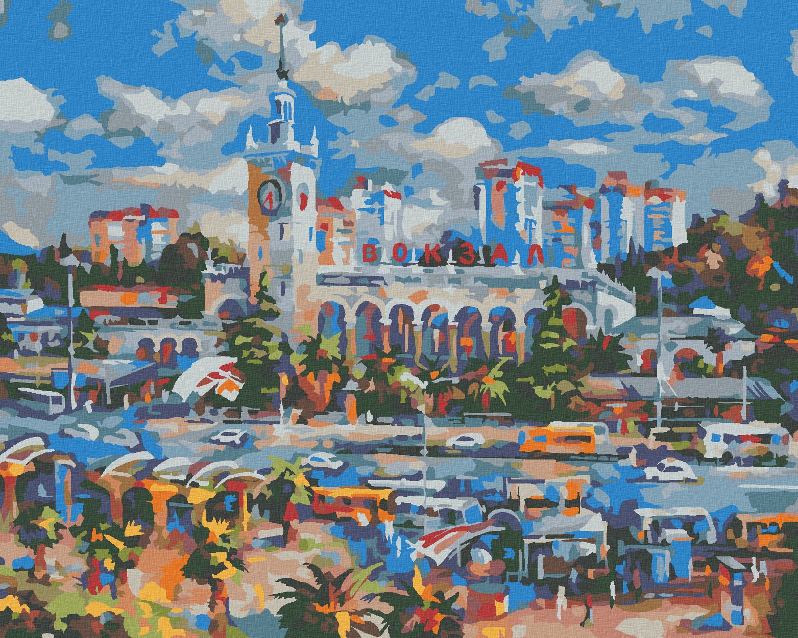 zuty Malování podle čísel - VLAKOVÉ NÁDRAŽÍ V SOCHI - Rozměr: 40x50 cm, Rámování: Varianta: vypnuté plátno na rám - obrázek 1