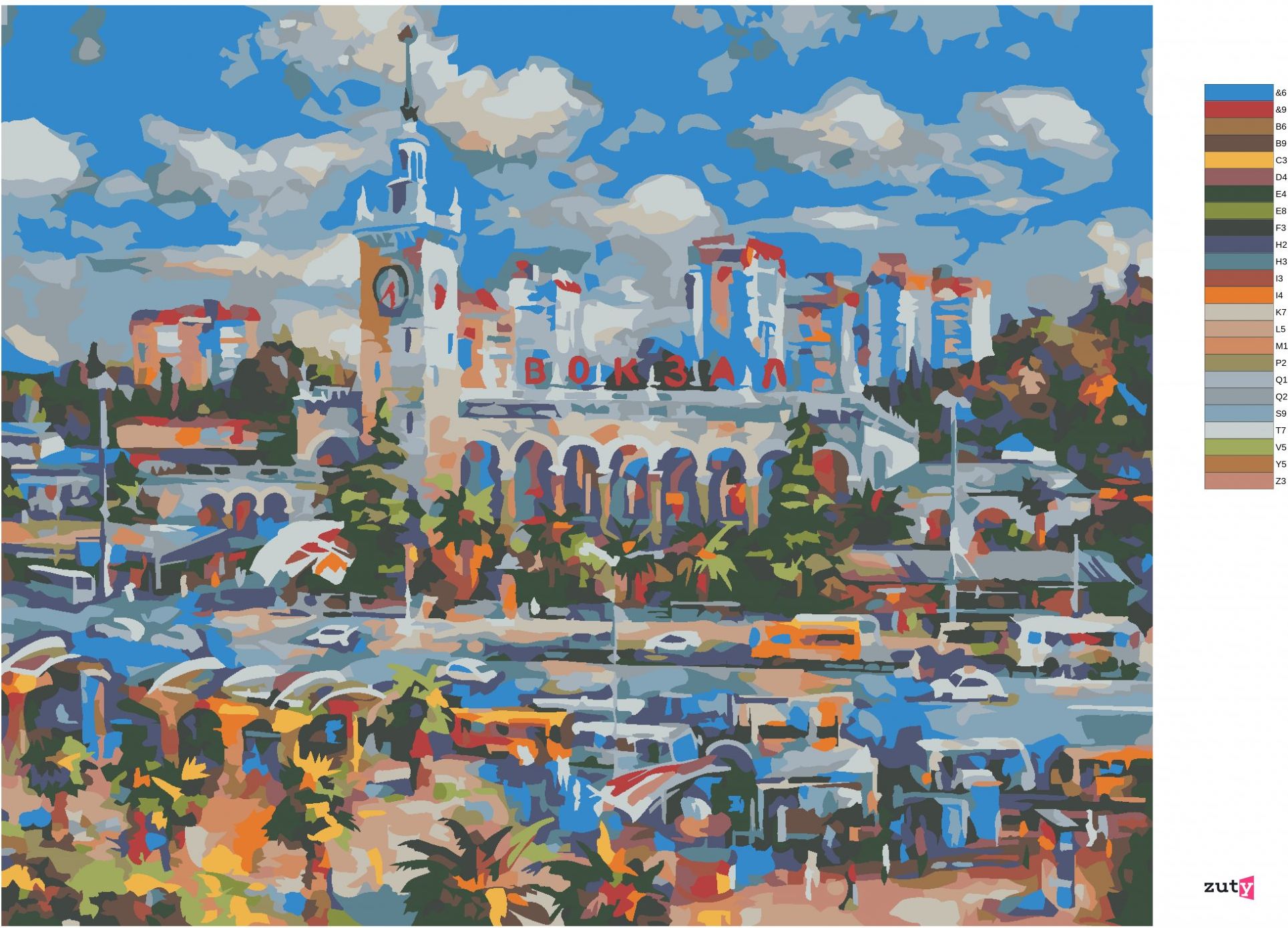 zuty Malování podle čísel - VLAKOVÉ NÁDRAŽÍ V SOCHI - Rozměr: 40x50 cm, Rámování: Varianta: vypnuté plátno na rám - obrázek 2