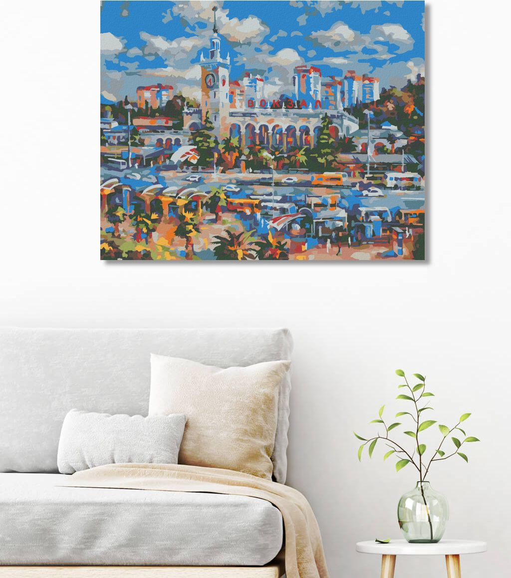 zuty Malování podle čísel - VLAKOVÉ NÁDRAŽÍ V SOCHI - Rozměr: 40x50 cm, Rámování: Varianta: vypnuté plátno na rám - obrázek 9