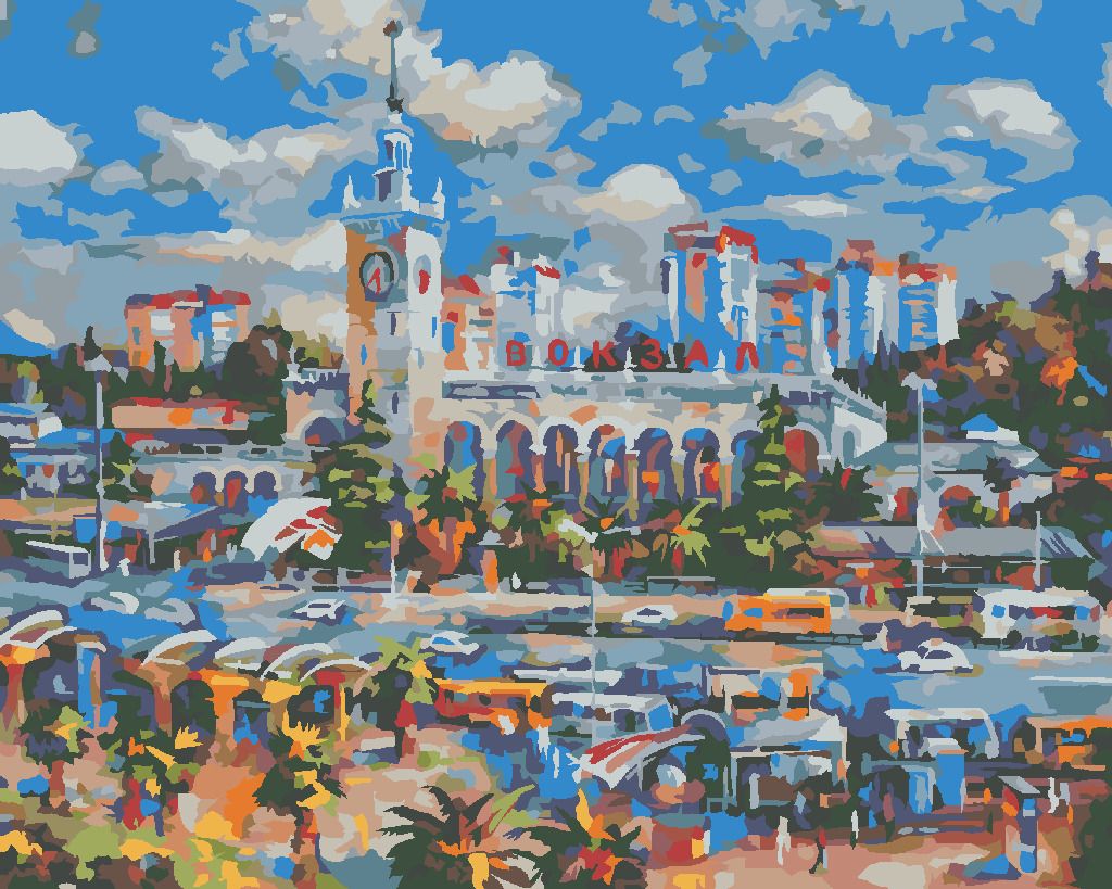 zuty Malování podle čísel - VLAKOVÉ NÁDRAŽÍ V SOCHI - Rozměr: 40x50 cm, Rámování: Varianta: vypnuté plátno na rám - obrázek 10