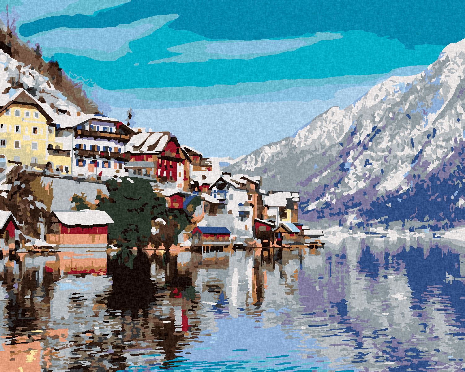 zuty Malování podle čísel - HALLSTATT U JEZERA V ALPÁCH - Rozměr: 40x50 cm, Rámování: Varianta: vypnuté plátno na rám - obrázek 1
