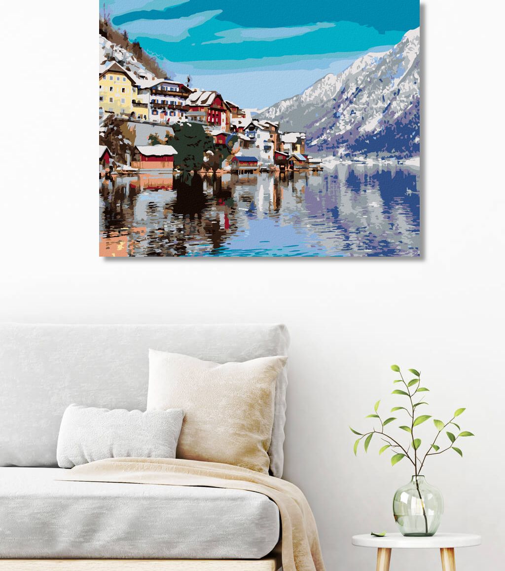 zuty Malování podle čísel - HALLSTATT U JEZERA V ALPÁCH - Rozměr: 40x50 cm, Rámování: Varianta: vypnuté plátno na rám - obrázek 6