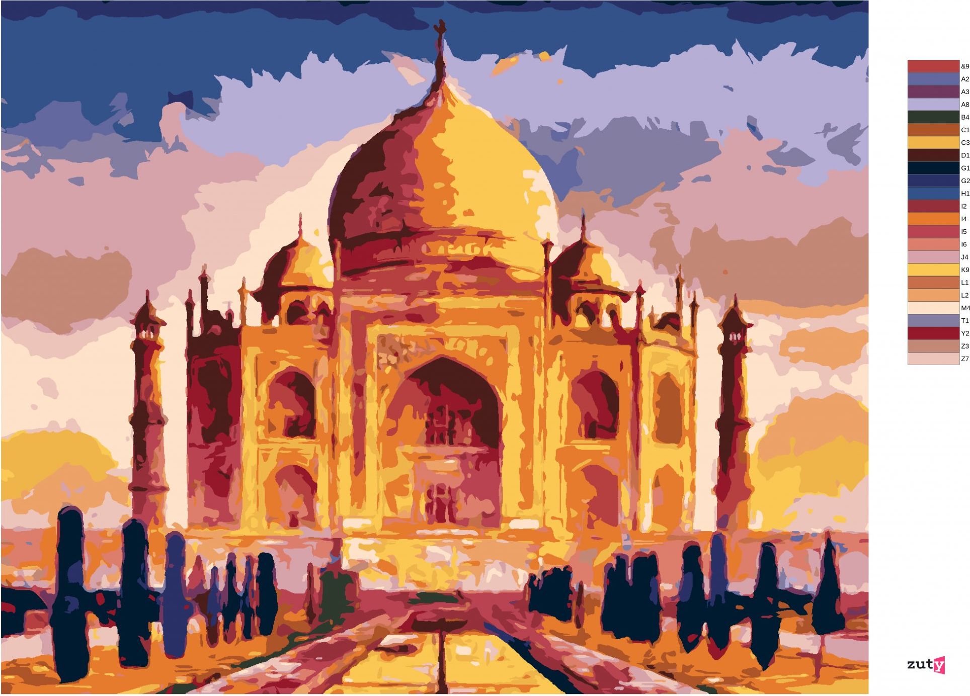 zuty Malování podle čísel - TAJ MAHAL - Rozměr: 40x50 cm, Rámování: Varianta: bez rámu a bez vypnutí plátna - obrázek 9