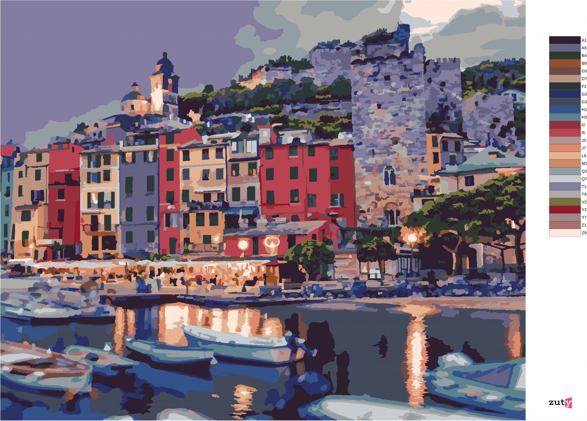zuty Malování podle čísel - PORTOVENERE V ITÁLII - Rozměr: 40x50 cm, Rámování: Varianta: vypnuté plátno na rám - obrázek 2