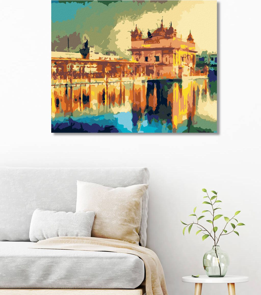 zuty Malování podle čísel - ZLATÝ CHRÁM U AMRITSARU V INDII - Rozměr: 40x50 cm, Rámování: Varianta: vypnuté plátno na rám - obrázek 2