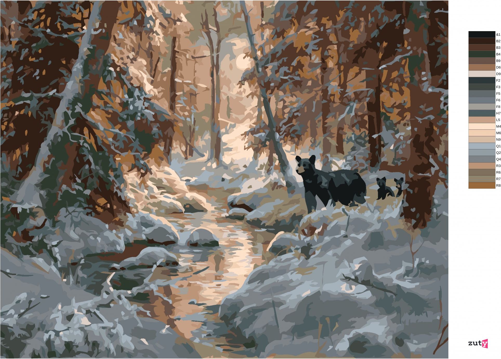 zuty Malování podle čísel - MEDVĚD S MLÁĎATY U ŘEKY V ZIMĚ (ABRAHAM HUNTER) - Rozměr: 40x50 cm, Rámování: Varianta: vypnuté plátno na rám - obrázek 7