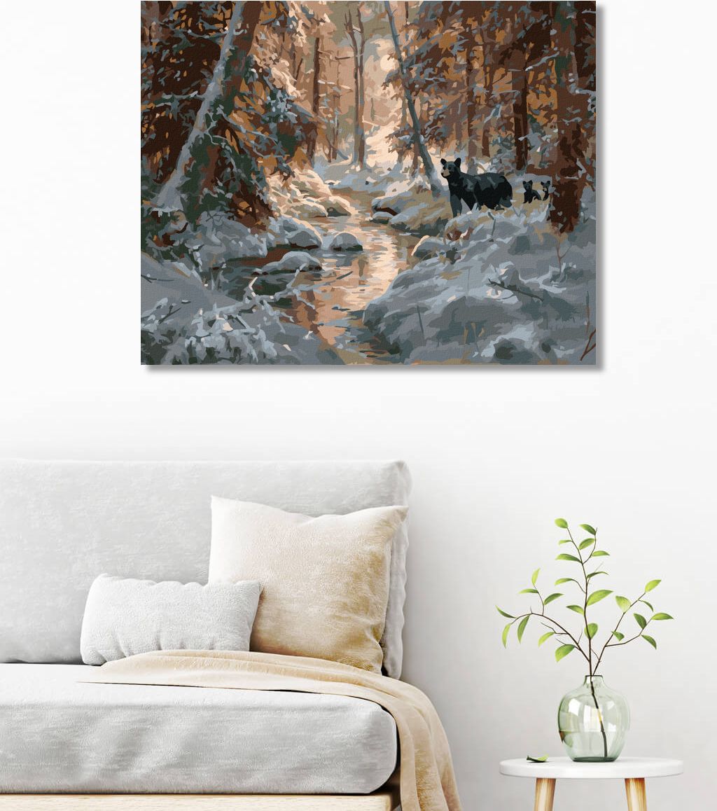 zuty Malování podle čísel - MEDVĚD S MLÁĎATY U ŘEKY V ZIMĚ (ABRAHAM HUNTER) - Rozměr: 40x50 cm, Rámování: Varianta: vypnuté plátno na rám - obrázek 9