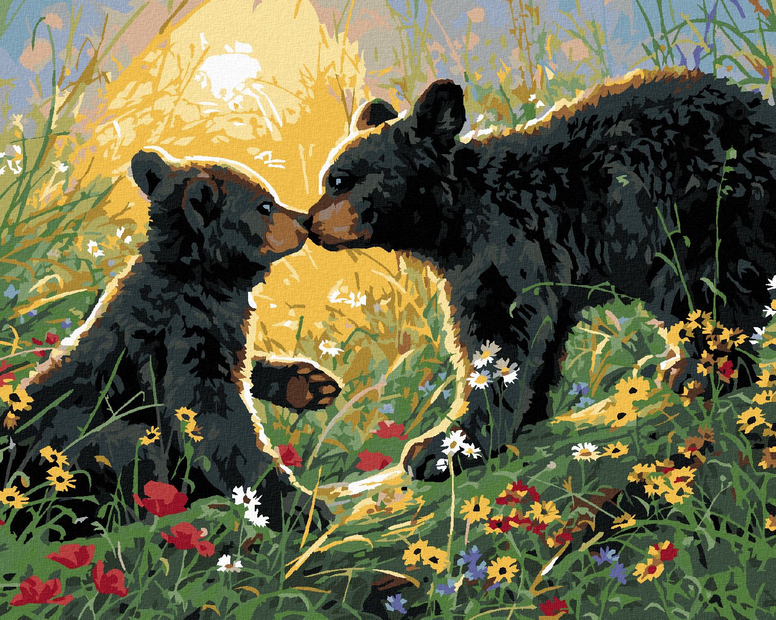 zuty Malování podle čísel - MLÁĎATA MEDVĚDA V KVĚTINÁCH NA JAŘE (ABRAHAM HUNTER) - Rozměr: 40x50 cm, Rámování: Varianta: vypnuté plátno na rám - obrázek 1