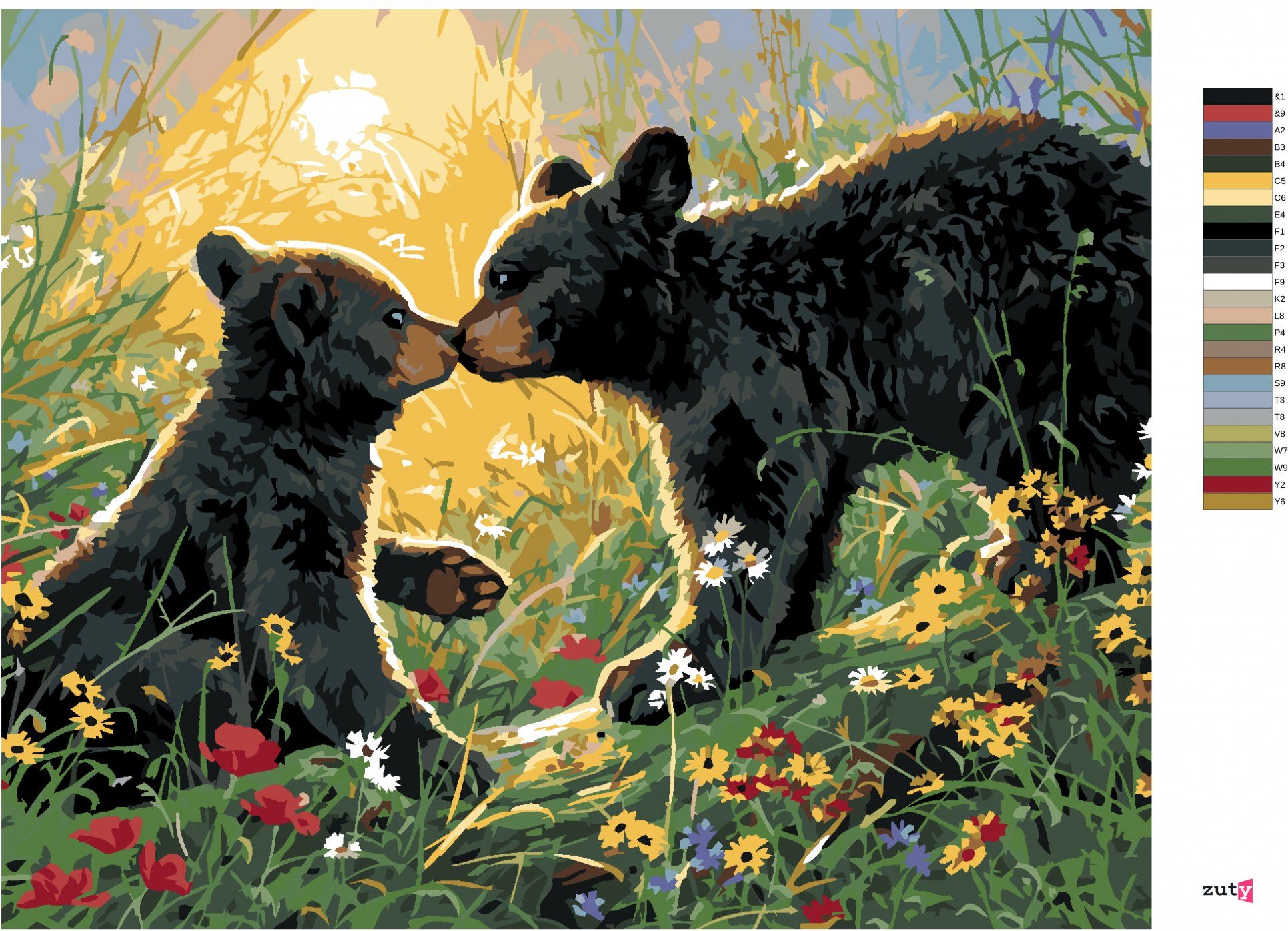 zuty Malování podle čísel - MLÁĎATA MEDVĚDA V KVĚTINÁCH NA JAŘE (ABRAHAM HUNTER) - Rozměr: 40x50 cm, Rámování: Varianta: vypnuté plátno na rám - obrázek 3