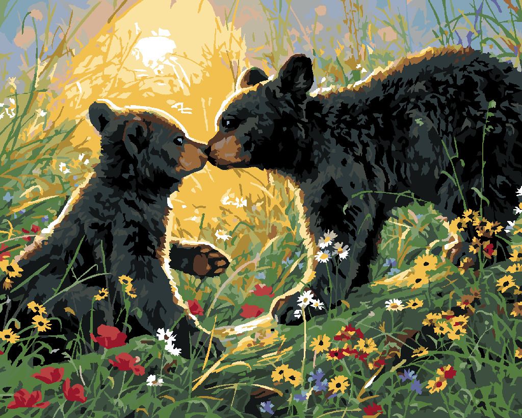 zuty Malování podle čísel - MLÁĎATA MEDVĚDA V KVĚTINÁCH NA JAŘE (ABRAHAM HUNTER) - Rozměr: 40x50 cm, Rámování: Varianta: vypnuté plátno na rám - obrázek 4