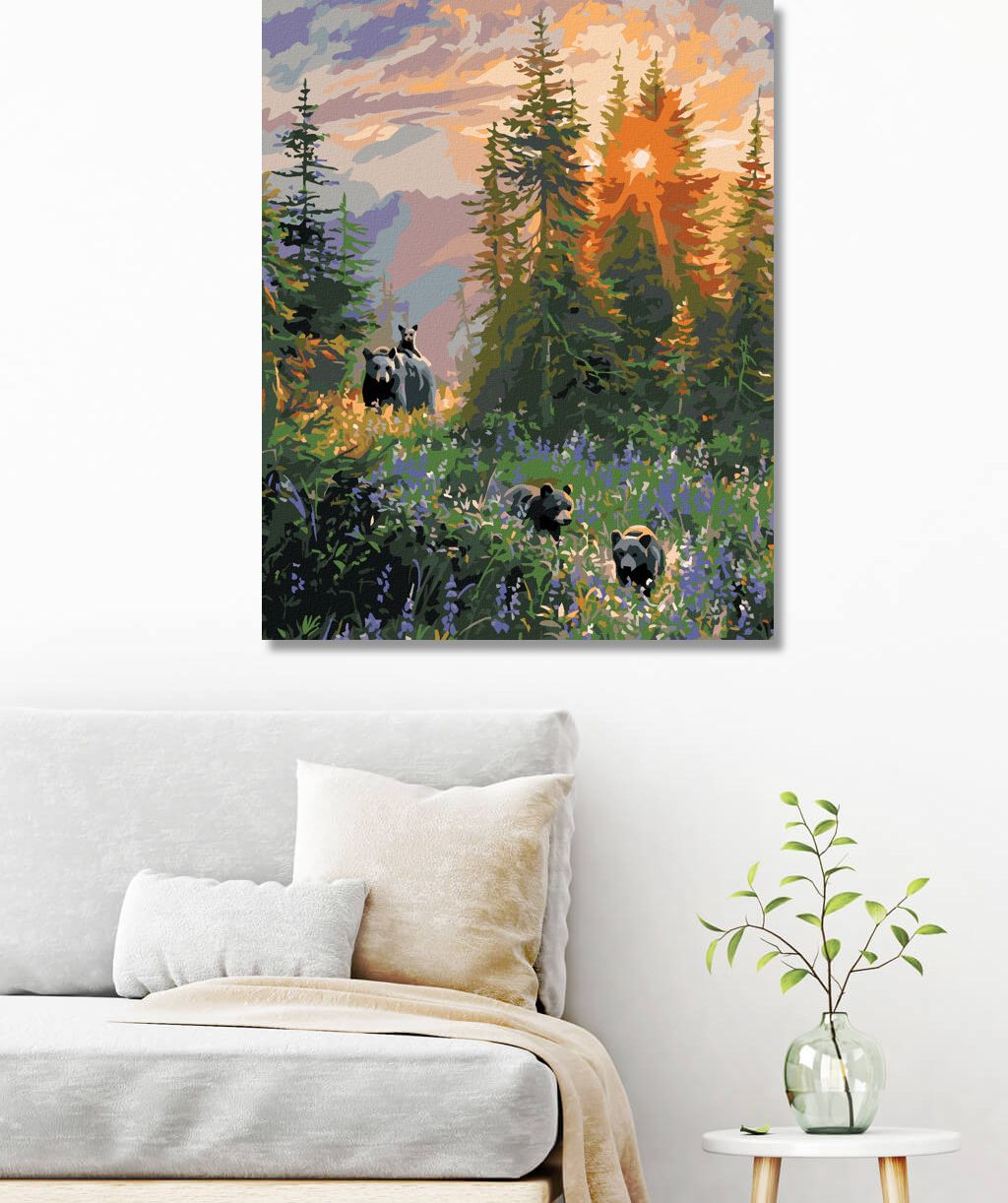 zuty Malování podle čísel - MEDVĚD S MLÁĎATY NA PROCHÁZCE A ZÁPAD SLUNCE (ABRAHAM HUNTER) - Rozměr: 40x50 cm, Rámování: Varianta: vypnuté plátno na rám - obrázek 6