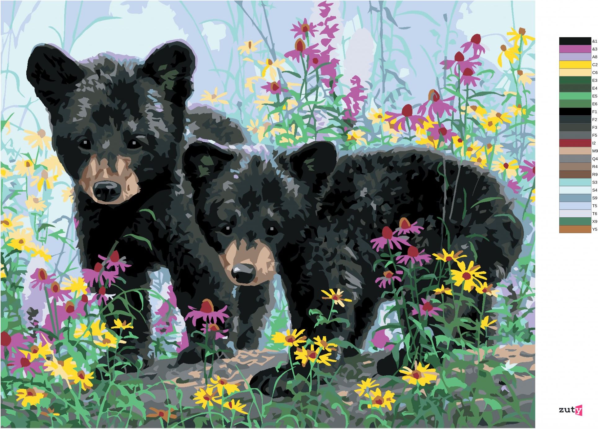 zuty Malování podle čísel - MLÁĎATA MEDVĚDA V KVĚTINÁCH (ABRAHAM HUNTER) - Rozměr: 40x50 cm, Rámování: Varianta: bez rámu a bez vypnutí plátna - obrázek 6
