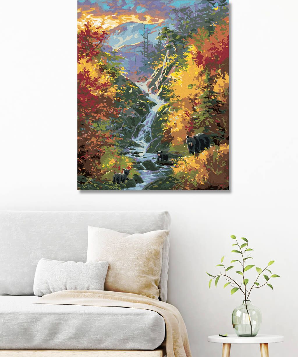 zuty Malování podle čísel - MEDVĚD S MLÁĎATY, ŘEKA A STROMY NA PODZIM (ABRAHAM HUNTER) - Rozměr: 40x50 cm, Rámování: Varianta: bez rámu a bez vypnutí plátna - obrázek 7