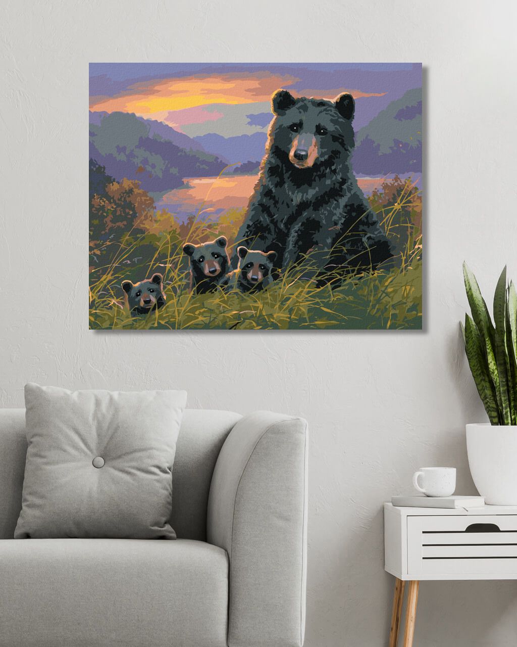 zuty Malování podle čísel - MEDVĚD S MLÁĎATY A ZÁPAD SLUNCE (ABRAHAM HUNTER) - Rozměr: 40x50 cm, Rámování: Varianta: bez rámu a bez vypnutí plátna - obrázek 7