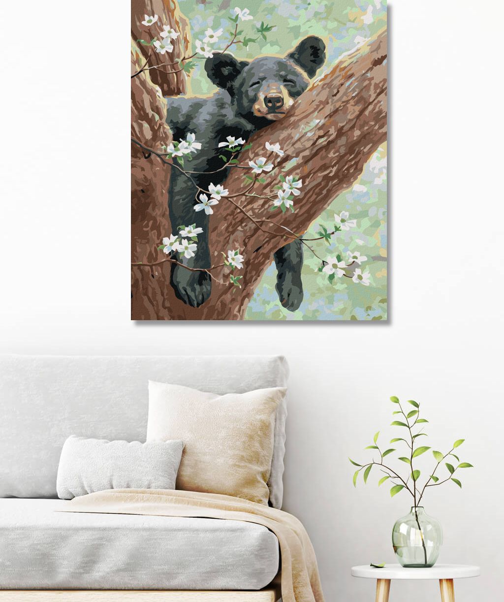 zuty Malování podle čísel - SPÍCÍ MLÁDĚ MEDVĚDA NA ROZKVETLÉ VĚTVI (ABRAHAM HUNTER) - Rozměr: 40x50 cm, Rámování: Varianta: bez rámu a bez vypnutí plátna - obrázek 4