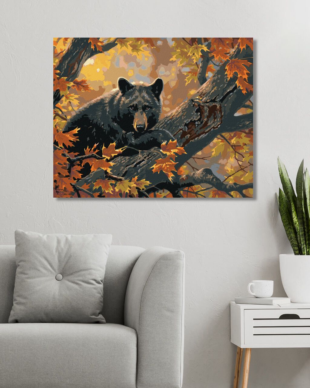 zuty Malování podle čísel - ČERNÝ MEDVĚD NA VĚTVI A PODZIMNÍ LISTÍ (ABRAHAM HUNTER) - Rozměr: 40x50 cm, Rámování: Varianta: vypnuté plátno na rám - obrázek 6