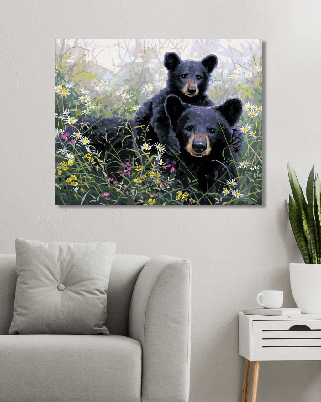 zuty Malování podle čísel - MEDVĚD A MLÁDĚ V KVĚTINÁCH (ABRAHAM HUNTER) - Rozměr: 40x50 cm, Rámování: Varianta: vypnuté plátno na rám - obrázek 4