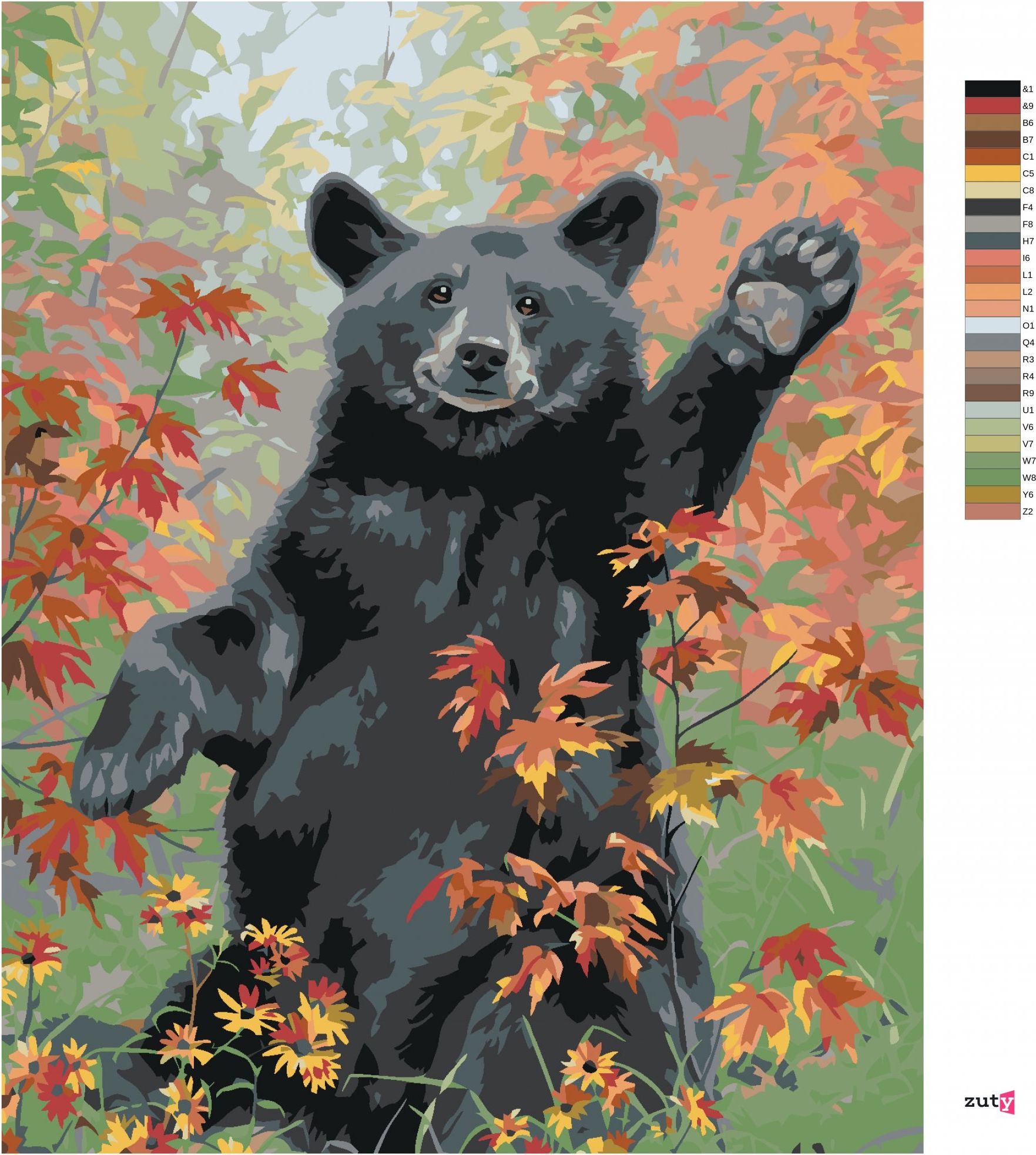zuty Malování podle čísel - MÁVAJÍCÍ MLÁDĚ MEDVĚDA NA PODZIM (ABRAHAM HUNTER) - Rozměr: 40x50 cm, Rámování: Varianta: bez rámu a bez vypnutí plátna - obrázek 3