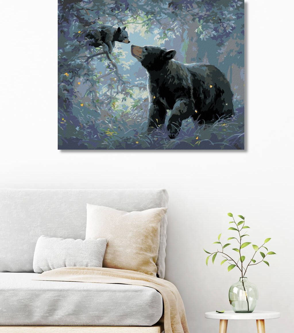 zuty Malování podle čísel - MEDVĚD A MLÁDĚ NA STROMĚ (ABRAHAM HUNTER) - Rozměr: 40x50 cm, Rámování: Varianta: vypnuté plátno na rám - obrázek 4
