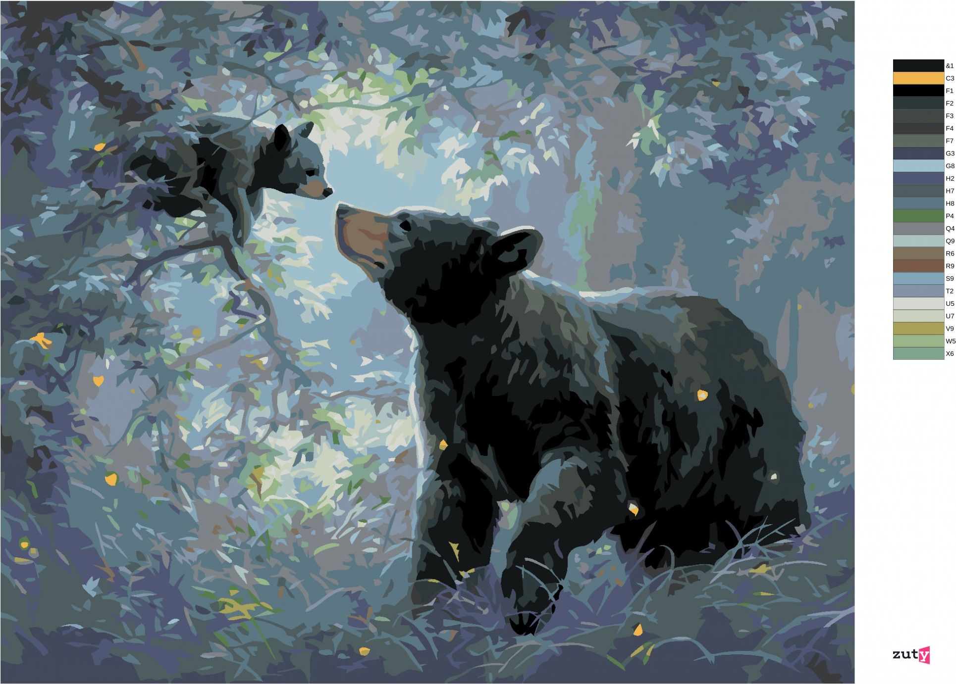 zuty Malování podle čísel - MEDVĚD A MLÁDĚ NA STROMĚ (ABRAHAM HUNTER) - Rozměr: 40x50 cm, Rámování: Varianta: vypnuté plátno na rám - obrázek 10