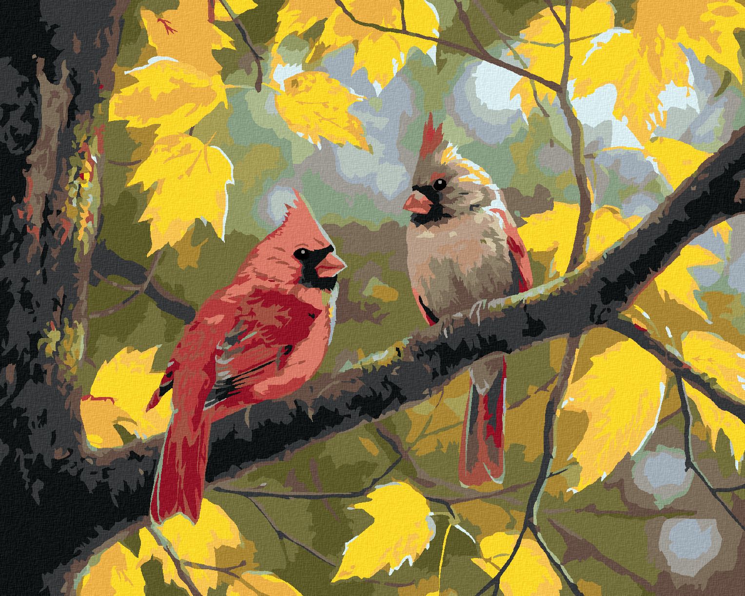 zuty Malování podle čísel - PTÁK KARDINÁL A PODZIM (ABRAHAM HUNTER) - Rozměr: 40x50 cm, Rámování: Varianta: bez rámu a bez vypnutí plátna - obrázek 1