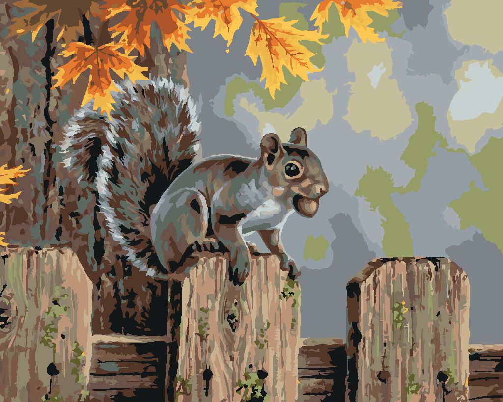 zuty Malování podle čísel - VEVERKA S ŽALUDEM NA PLOTĚ NA PODZIM (ABRAHAM HUNTER) - Rozměr: 40x50 cm, Rámování: Varianta: bez rámu a bez vypnutí plátna - obrázek 6