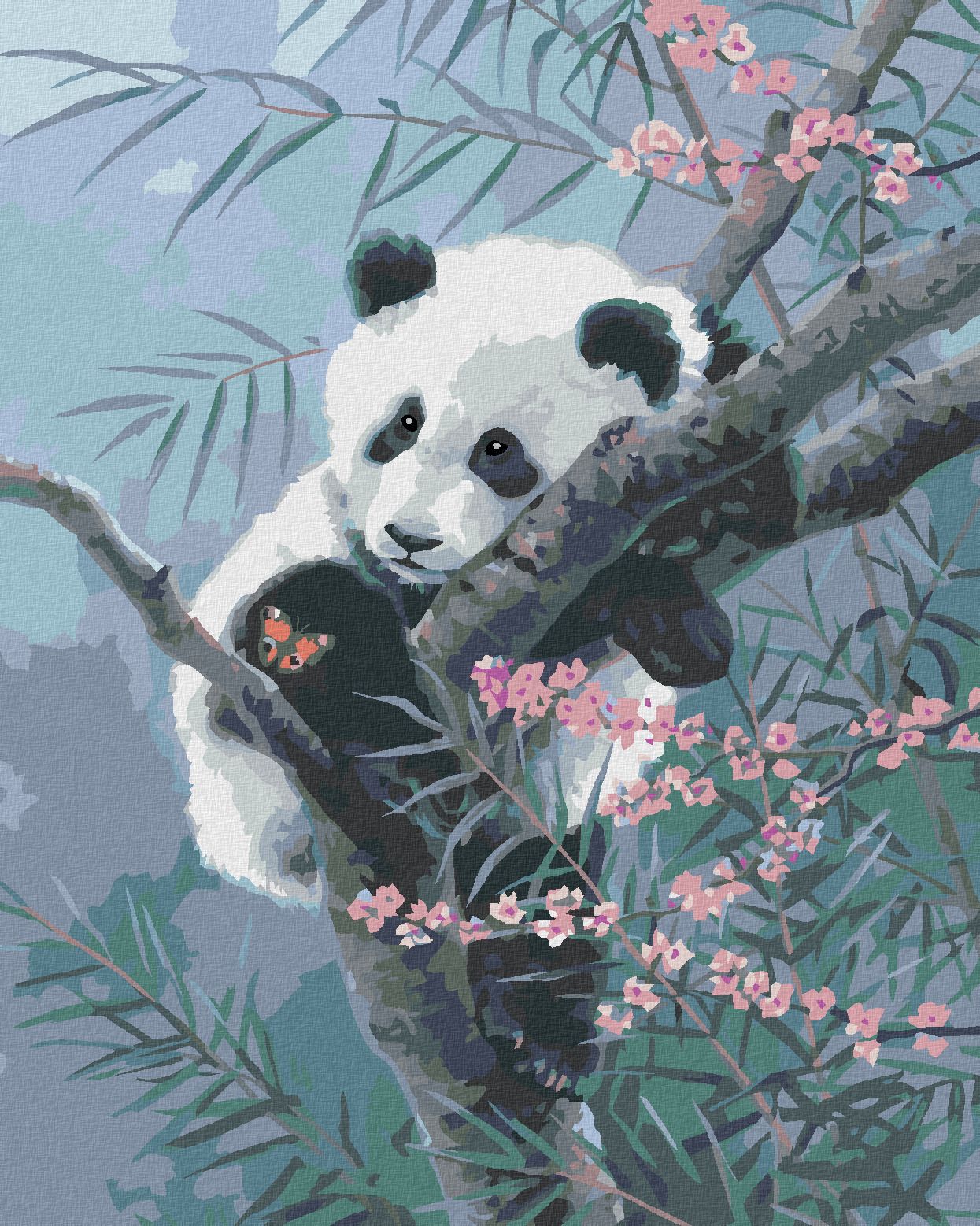 zuty Malování podle čísel - PANDA, MOTÝL A BAMBUS (ABRAHAM HUNTER) - Rozměr: 40x50 cm, Rámování: Varianta: vypnuté plátno na rám - obrázek 1