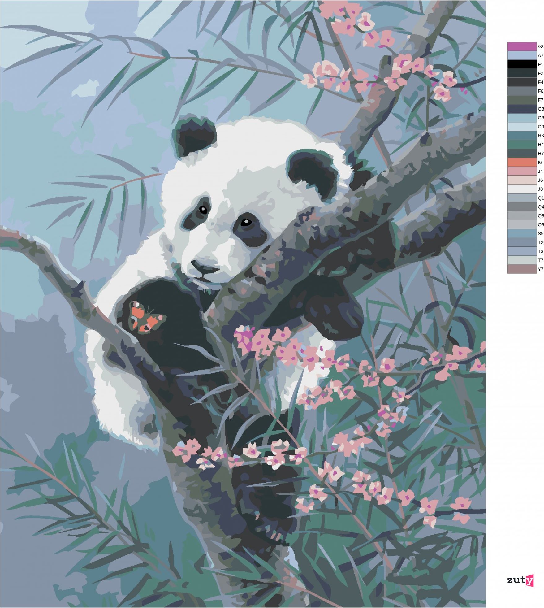 zuty Malování podle čísel - PANDA, MOTÝL A BAMBUS (ABRAHAM HUNTER) - Rozměr: 40x50 cm, Rámování: Varianta: vypnuté plátno na rám - obrázek 2