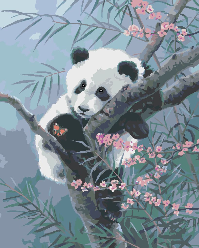 zuty Malování podle čísel - PANDA, MOTÝL A BAMBUS (ABRAHAM HUNTER) - Rozměr: 40x50 cm, Rámování: Varianta: vypnuté plátno na rám - obrázek 9