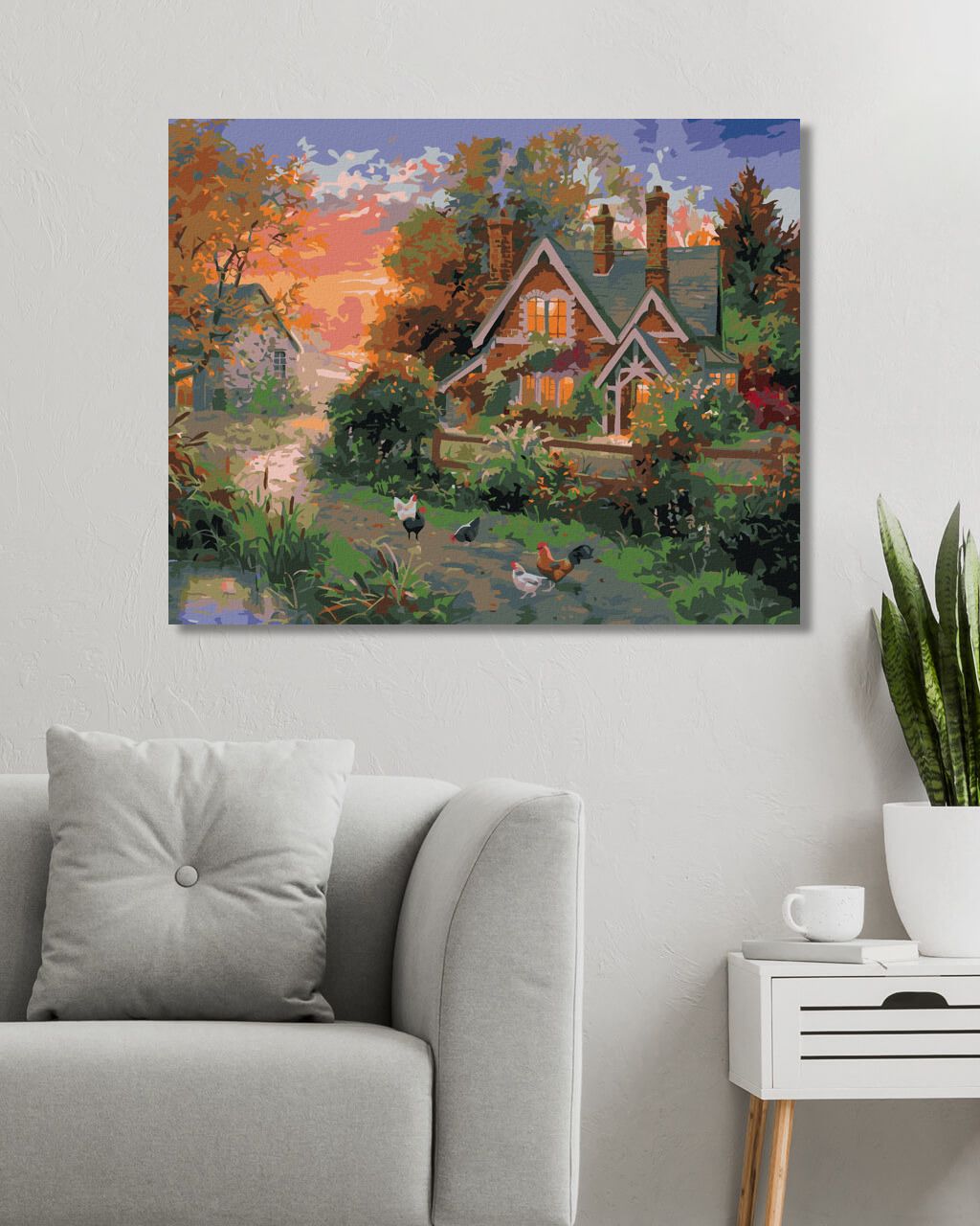 zuty Malování podle čísel - SLEPICE, FARMA A ZÁPAD SLUNCE (ABRAHAM HUNTER) - Rozměr: 40x50 cm, Rámování: Varianta: vypnuté plátno na rám - obrázek 8