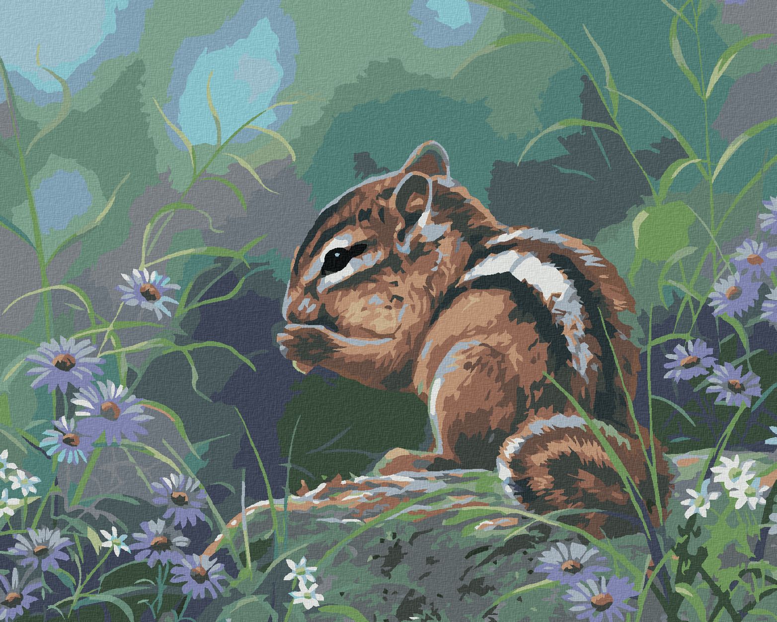 zuty Malování podle čísel - ČIPMANK V KVĚTINÁCH (ABRAHAM HUNTER) - Rozměr: 40x50 cm, Rámování: Varianta: vypnuté plátno na rám - obrázek 1