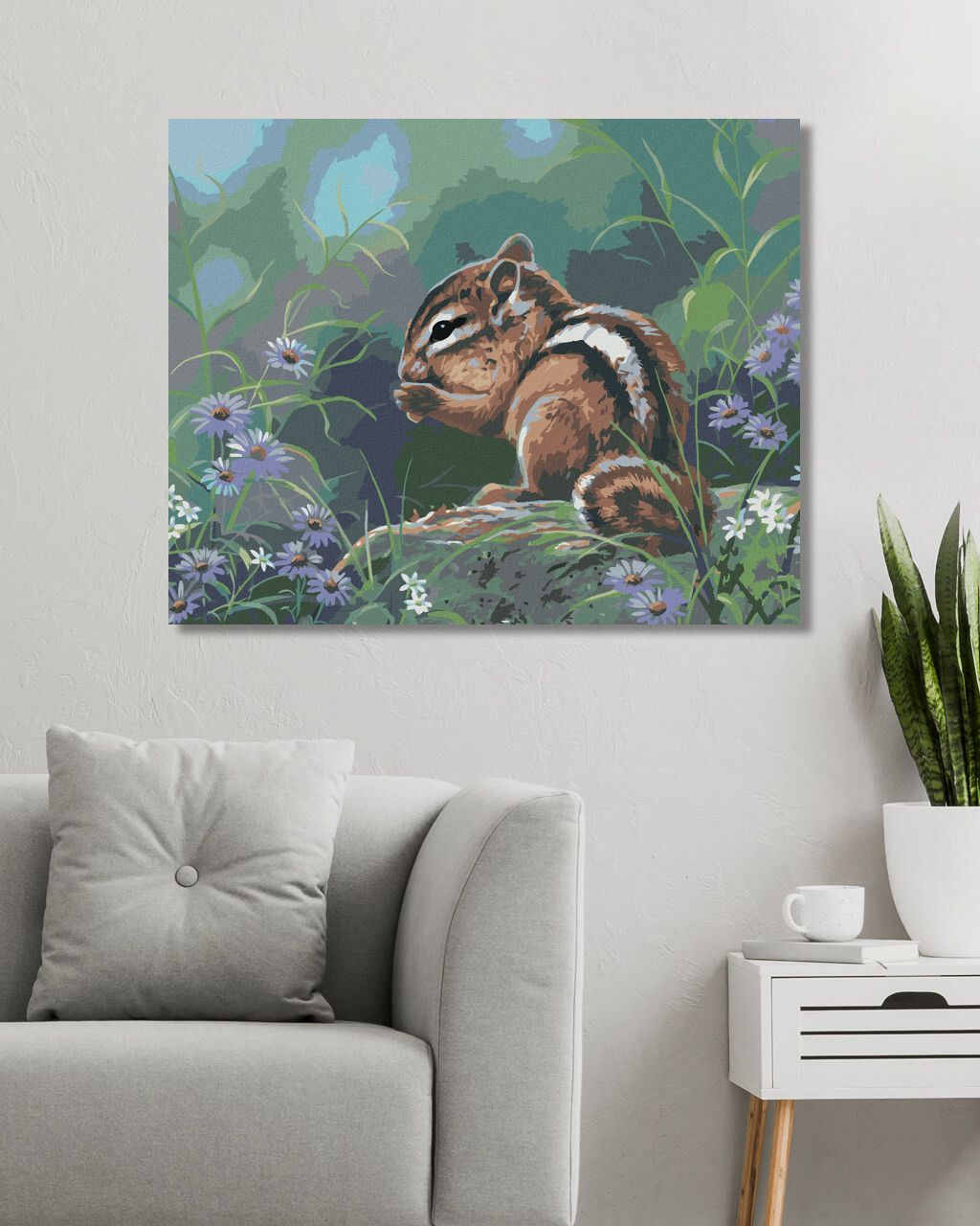 zuty Malování podle čísel - ČIPMANK V KVĚTINÁCH (ABRAHAM HUNTER) - Rozměr: 40x50 cm, Rámování: Varianta: vypnuté plátno na rám - obrázek 5