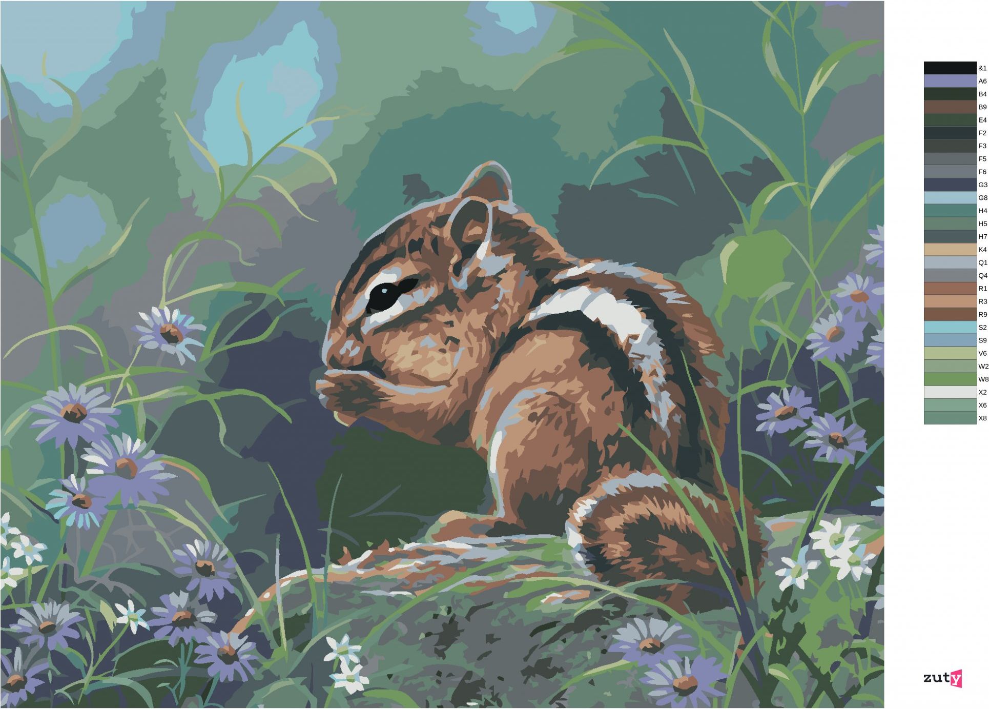 zuty Malování podle čísel - ČIPMANK V KVĚTINÁCH (ABRAHAM HUNTER) - Rozměr: 40x50 cm, Rámování: Varianta: vypnuté plátno na rám - obrázek 8